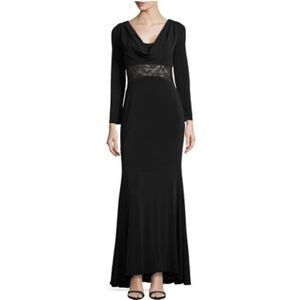 Badgley Mischka Black Formal Dress Lace Waist Scoop Neck Size 4